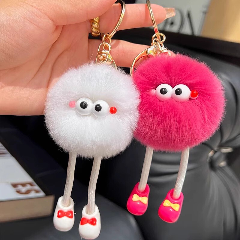 Cute Imitation Rex Rabbit with Long Legs, Small Coal Ball Car Keychain Pendant, Plush Bag Pendant, Gift Doll