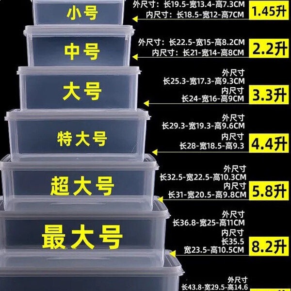 Food-Grade Rectangular Transparent Storage Box for Meat and Food, Refrigerator Storage Box, Commercial Box