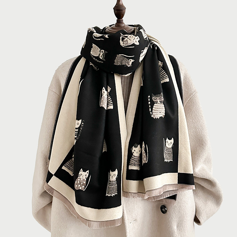 Bufandas coreanas de cachemira de dama 2025 pájaros con un bufón de aire acondicionado que se vuelve más grueso y cálido
