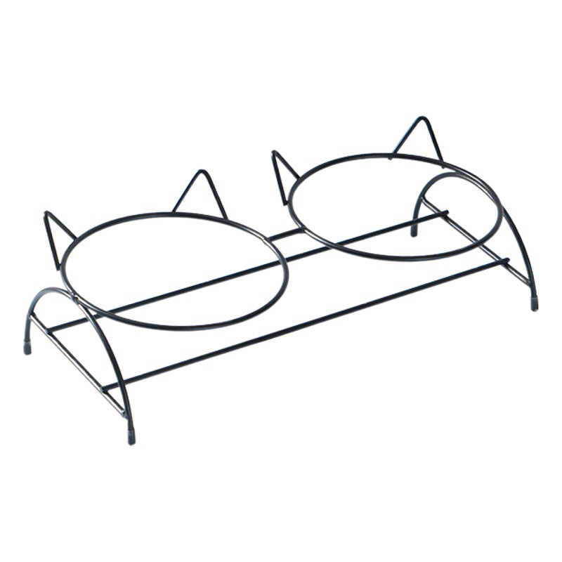 Tazón de cerámica para gatos al por mayor del fabricante, tazón doble para comida y agua, tazón para perros con protección para el cuello inclinado, antideslizante, soporte para tazón fácil de limpiar.