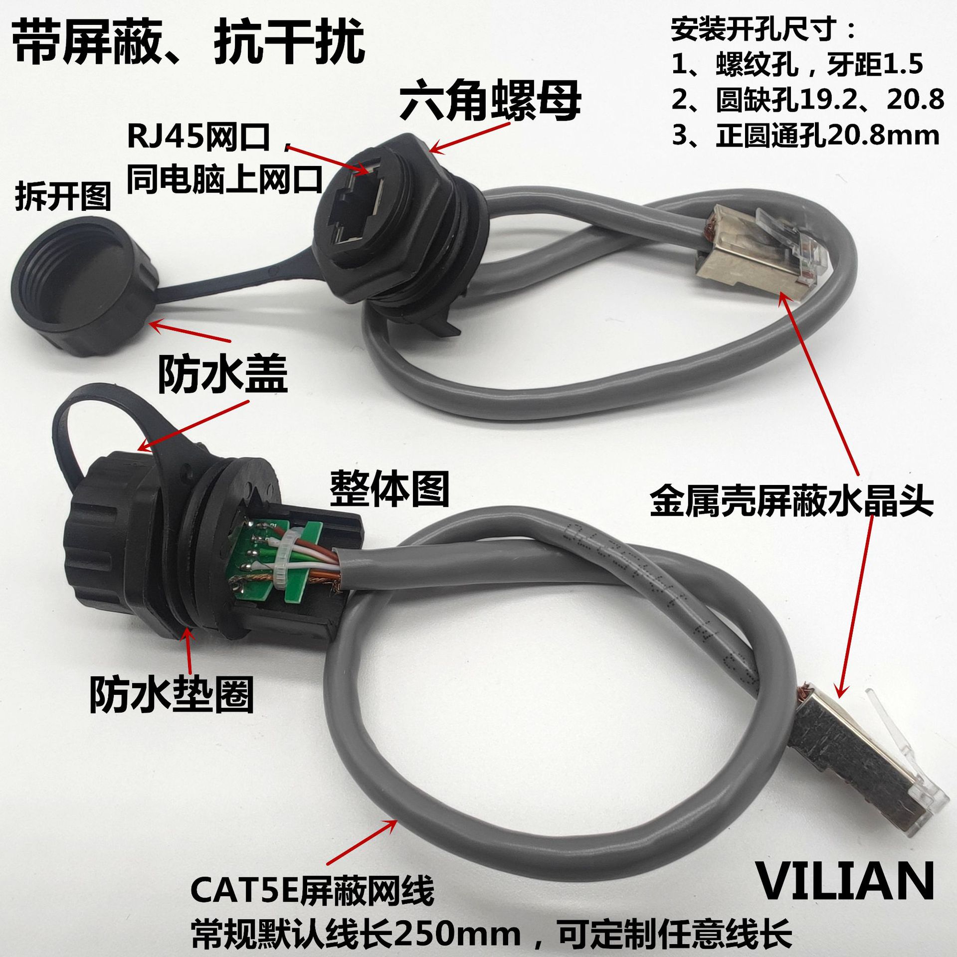 VILIAN-RJ45M20ʽֱ̫ͨˮDATAźͷ