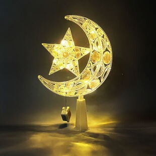 Cross-Border Christmas Decorative Lights, Star and Moon Tree Top Lights, New Holiday Atmosphere Decorative Flashing Lights, Wholesale Tree Top Stars, Energy Saving