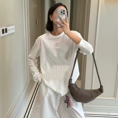 090305秋轻薄肤感棉竹节宽松慵懒苹果趣味印花T恤防晒衫圆领上衣