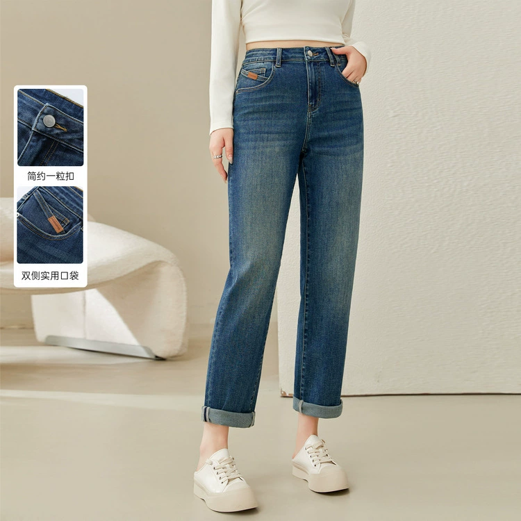 [Ретро дикие тонкие темно-синие джинсы] Fun Show большой размер женский толстый mm2025 весенний новый