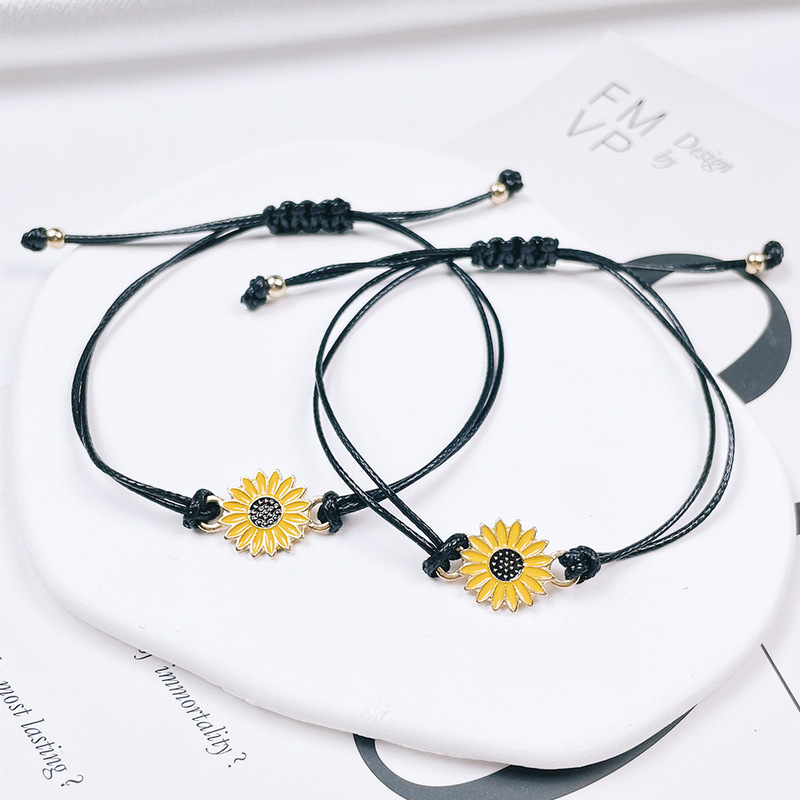 Cross-Border Hot-Selling Sunflower Friendship Bracelet Hand-Woven Wax Thread Adjustable Daisy Bracelet Factory Direct Sale