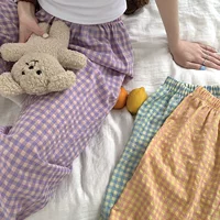 Новые клетчатые брюки женские летние тонкие брюки в Корейском стиле хлопковые спортивные широкие штаны для похудения с высокой талией Свободные повседневные Пижамные брюки