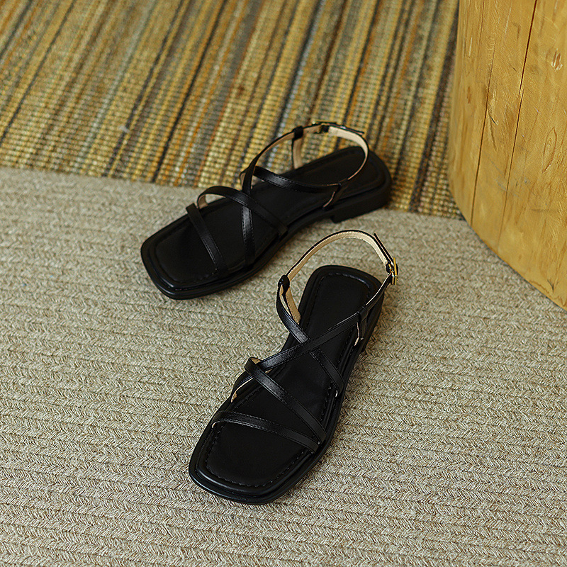 Sandal La Mã dệt cổ điển nữ quai ngang đế bệt — Màu nâu chi tiết 15