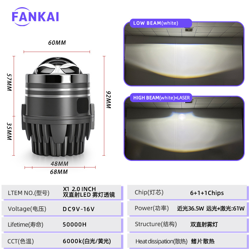 2 pulgadas automóviles LED doble luz de niebla directa doble lente 61W luz láser de alta potencia frente a prueba de agua image 4