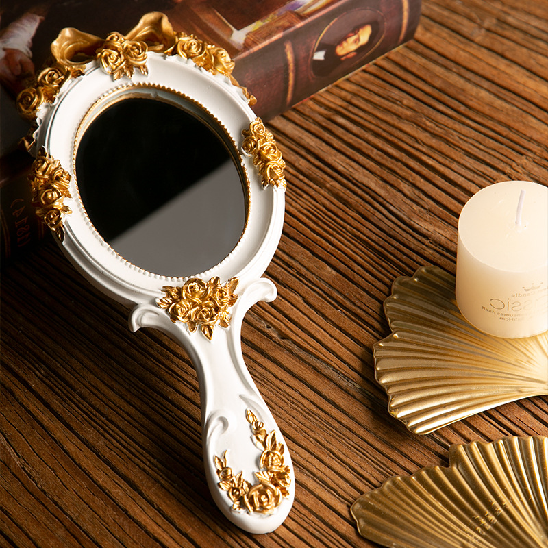 复古巴洛克ins公主化妆镜美容院镜子洛丽塔镜子创意复古手柄镜