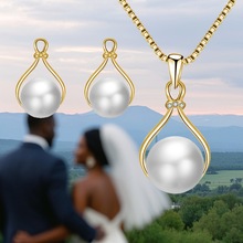 跨境时尚水滴婚礼耳环珍珠耳环项链套装新娘饰品新娘首饰套装厂家