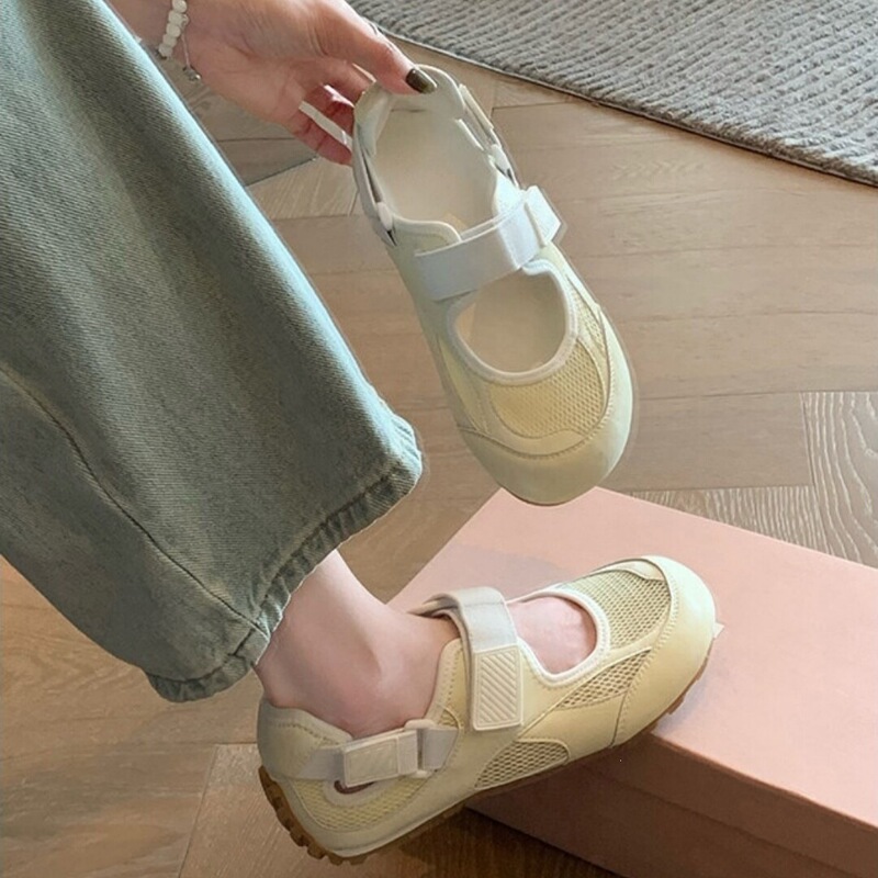 Cowhide Version~Color-Blocked Ballet-Style Mary Jane Shoes for Women, Hollow-Out Velcro Trainers, Functional Casual Shoes Cowhide Version~Color-Blocked Ballet-Style Mary Jane Shoes for Women, Hollow-Out Velcro Trainers, Functional Casual Shoes