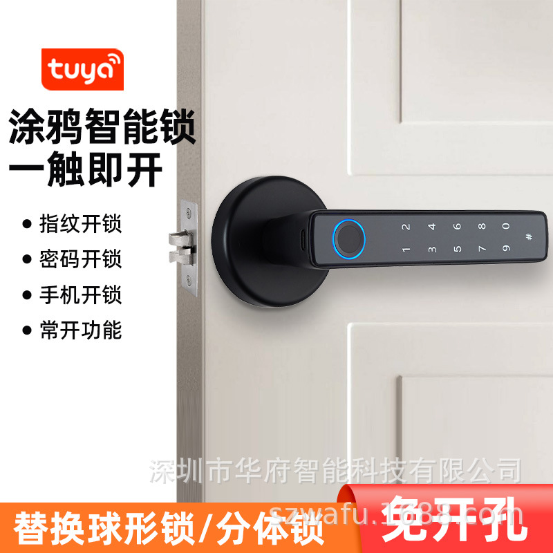 跨境涂鸦智能把手锁家用室内房门电子密码锁办公室防盗指纹门锁