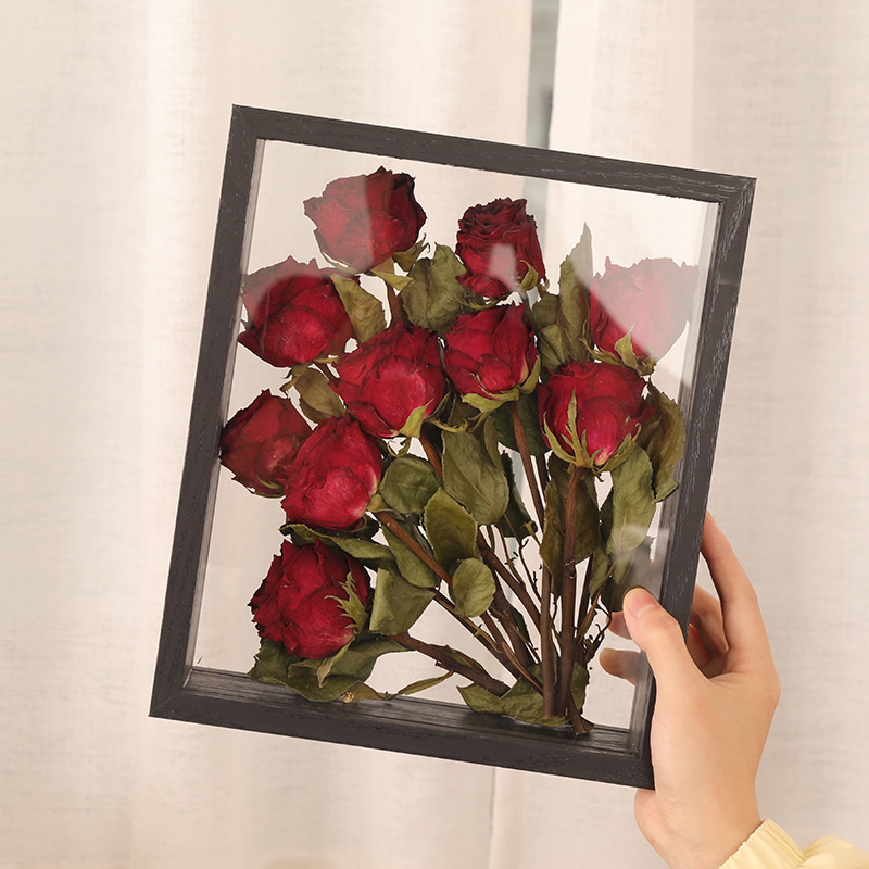 Arbor Day Transparent Dried Flowers Three-dimensional Hollow Photo Frame Double-sided High-level Immortal Rose Flower Picture Frame Decorative Table