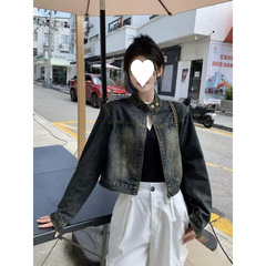 アメリカの春秋の新型の復古デニム/綿のコートの常規はやせているPOLOの襟の設計の百合のファスナーのショートタイプを現します。