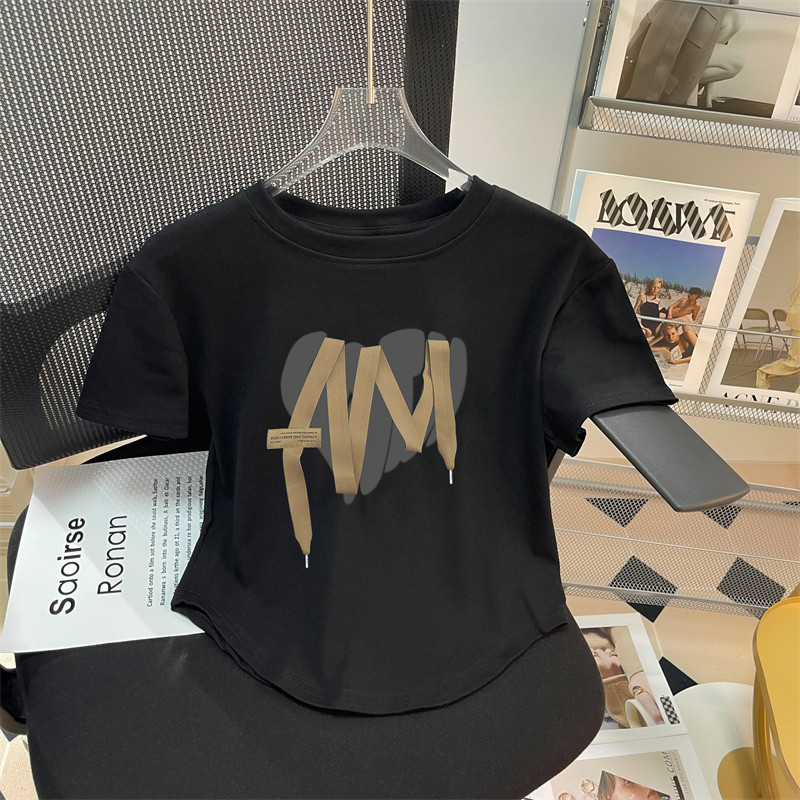 Apricot cotton small design short fitted short sleeve T-shirt