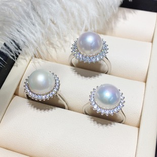 Purple Moon Sweet S925 Sterling Silver Sunflower Design Natural Freshwater Pearl Ring Adjustable Size