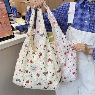 新款夏季卡通压花帆布包袋女大容量背心包逛街购物袋学生书包