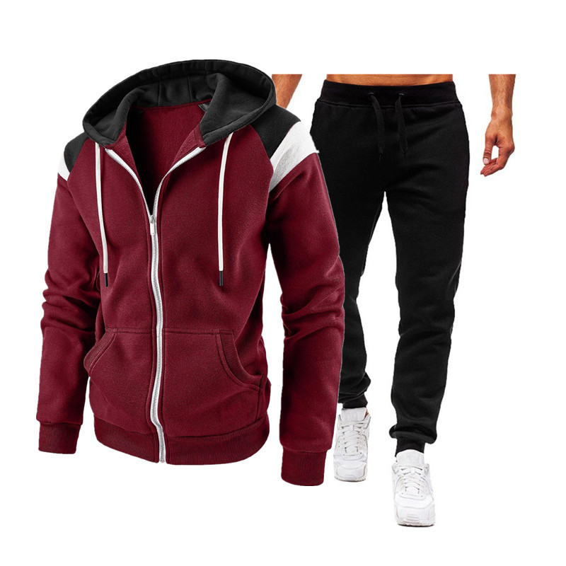 2022 transfronterizo Amazon nuevo europeo y americano de los hombres de color a juego contraste suéter de la moda traje deportivo casual de los hombres