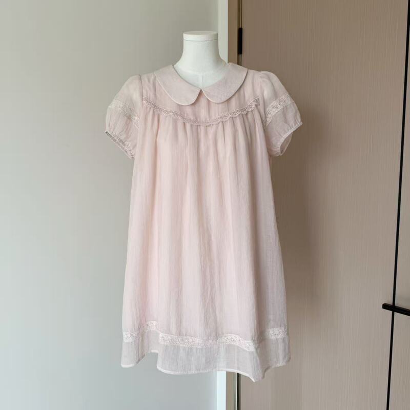 Bubble Pink Tencel Doll Collar Lace Girly Dress