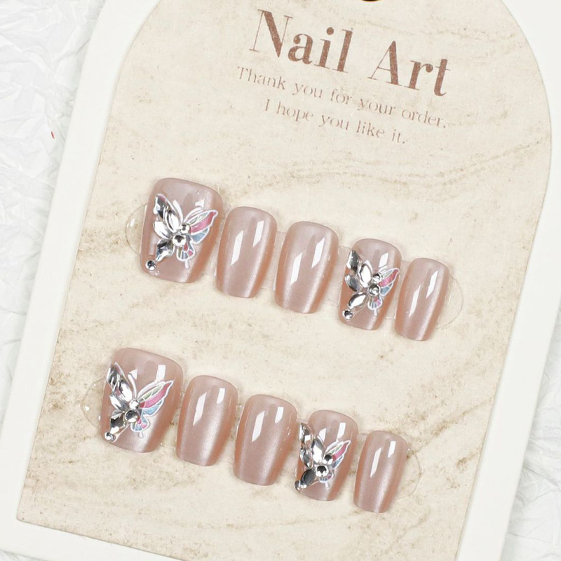 Manual de perforación de uñas desgastadas piezas de uñas prefabricadas productos terminados al por mayor parches de uñas de ojo de gato mariposa parches de uñas falsas