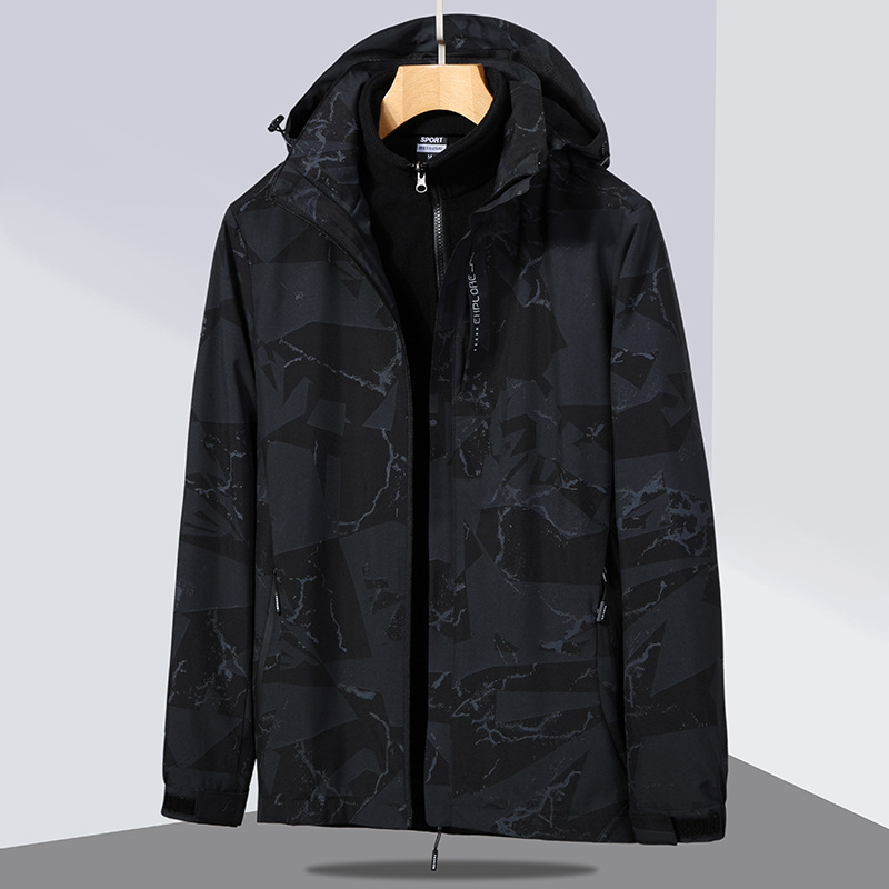 2025 Outdoor Mountaineering Suit Detachable Hat Three-In-One 0.05kg Piece Jacket Couple Style Camouflage Jacket