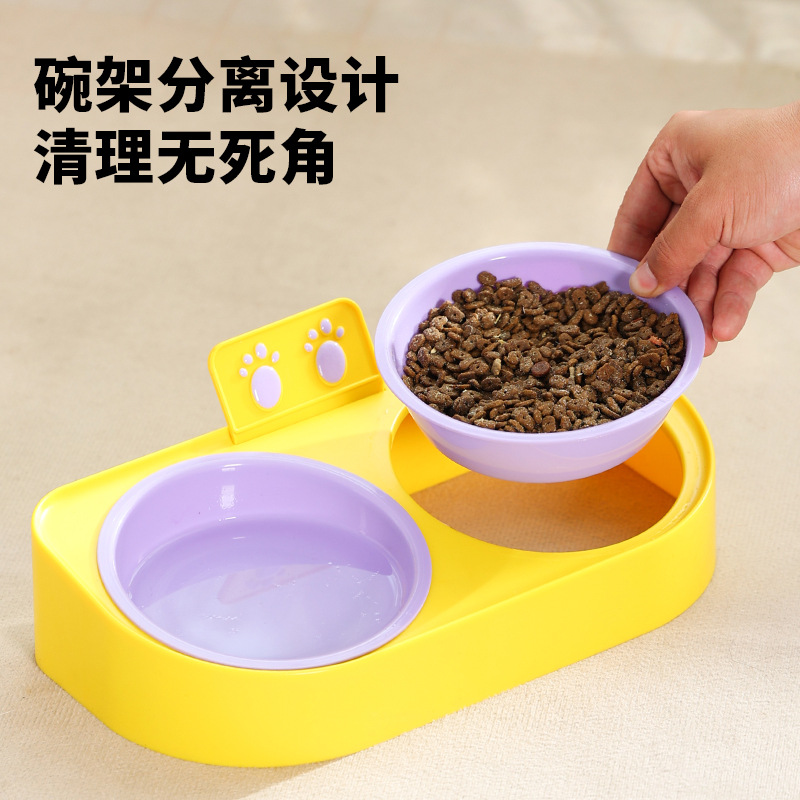 복숭아 방지 고양이 이중 그릇 물과 식품 통합 고양이 사료 그릇 경추 보호 먹이 및 물 개 사료 그릇 애완 동물 용품 그릇