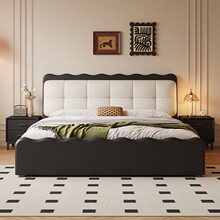 法式复古黑色泡芙床云朵主卧真皮床现代简约涟漪床网红软包双人床