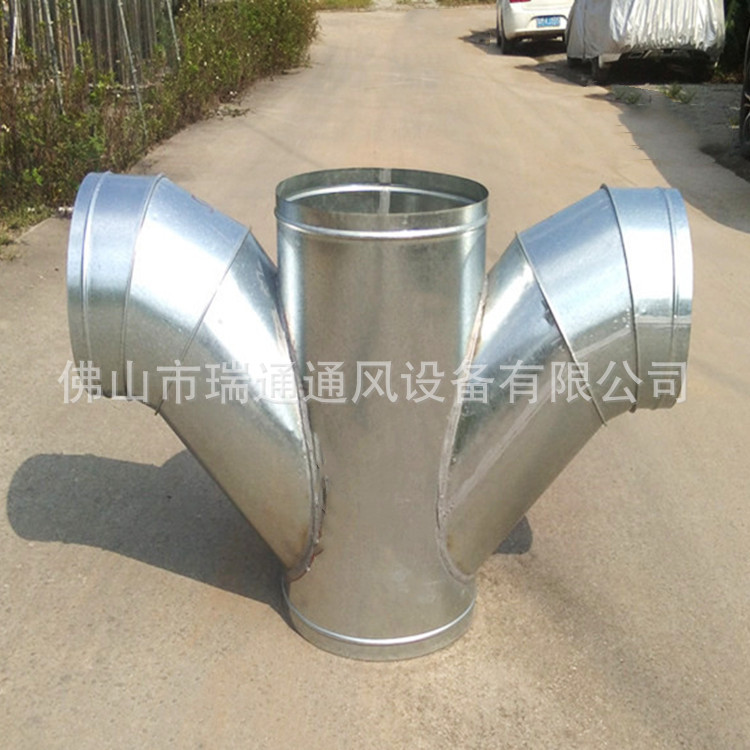 厂家直供镀锌板茶壶四通 白铁皮异型风管工业除尘螺旋风管配件