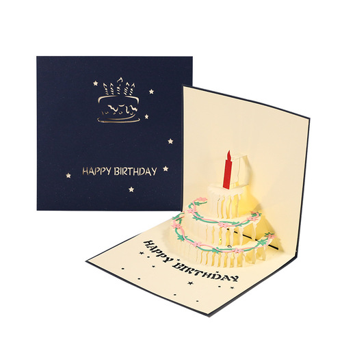 Birthday cake music light three-dimensional greeting card paper carving creative gift holiday blessing message card foreign trade wholesale