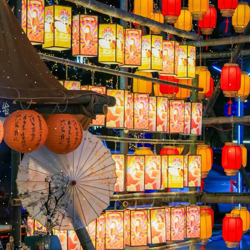 Chinese Outdoor Waterproof Lantern Rectangular National Trend Chandelier Restaurant Living Room Bar Lighting Cultural Travel Decoration