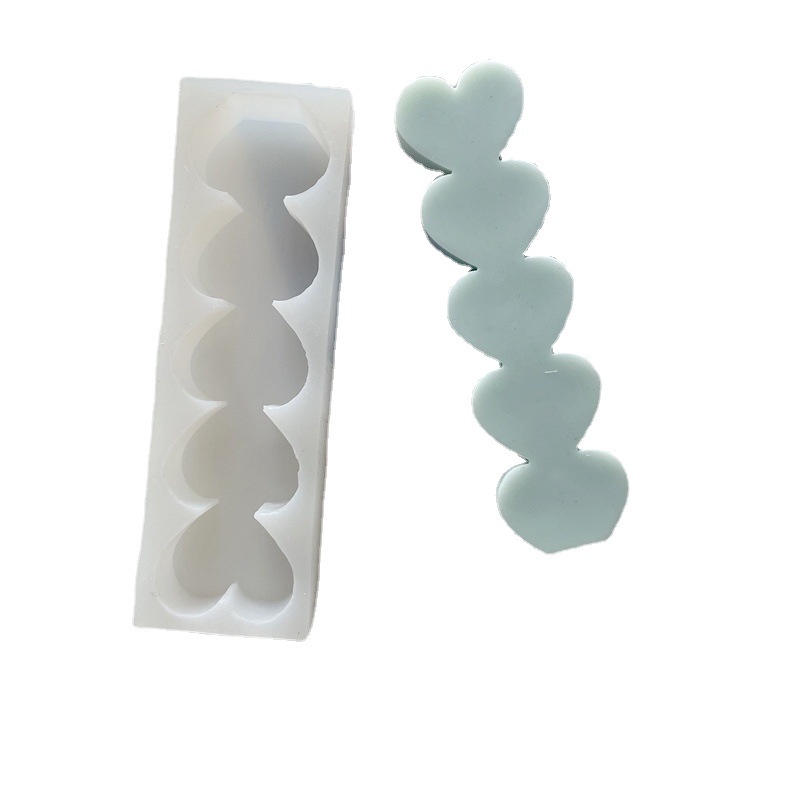 Jiahuimei tridimensional amor aromaterapia vela molde de silicona 5 piezas en forma de corazón epoxi jabón hecho a mano herramienta abrasiva de chocolate