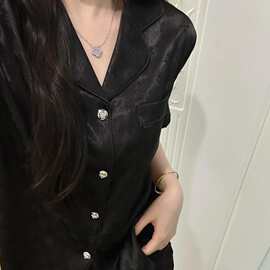 法式高级感印花短袖睡衣女2026夏季薄款舒适开衫短裤家居服套装女