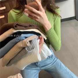 2021秋季韩版宽松百搭上衣秋冬V领长袖套头针织衫女外穿打底女