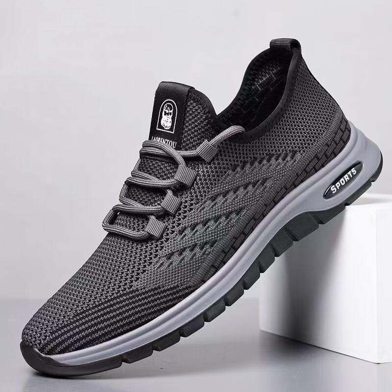 Men's Shoes, New Cross-Border Models, Fly-Knit Shoes, Simple Casual Shoes for Middle-Aged and Elderly People, Soft-Soled, Non-Slip, Slip-On, Versatile Sports Shoes