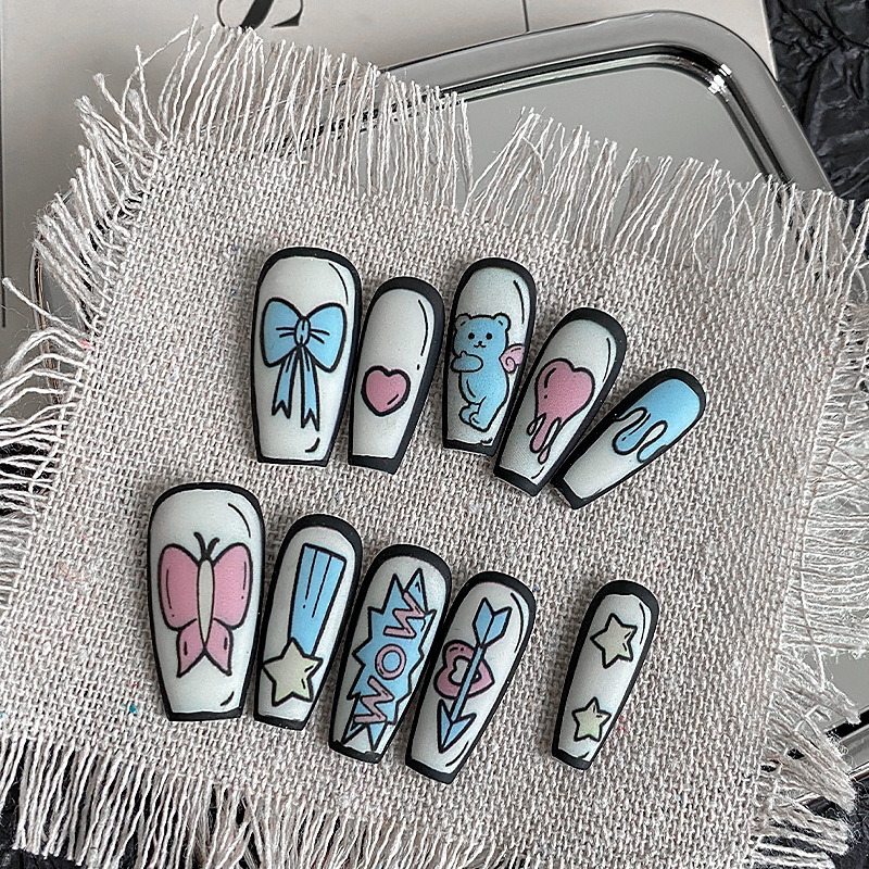 New Handmade Wearable Nails, Stereo Hand-Painted Graffiti, Heart Comics, Two-Dimensional Dopamine High-End Nail Art Patches New Handmade Wearable Nails, Stereo Hand-Painted Graffiti, Heart Comics, Two-Dimensional Dopamine High-End Nail Art Patches