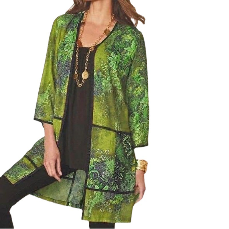 Camisa larga de mujer transfronteriza Camisa de protección solar impresa a prueba de rayos UV Abrigo de mujer 3/4 manga de media longitud aire acondicionado chal de mujer