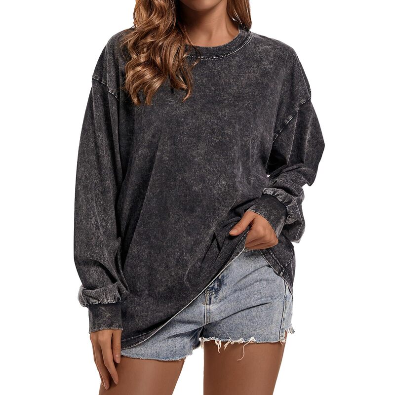 230g Pure Cotton Heavyweight Distressed T-Shirt Long-Sleeved Large Size Off-Shoulder Cotton Washed Retro Autumn Clothes Loose Oversize 230g Pure Cotton Heavyweight Distressed T-Shirt Long-Sleeved Large Size Off-Shoulder Cotton Washed Retro Autumn Clothes Loose Oversize