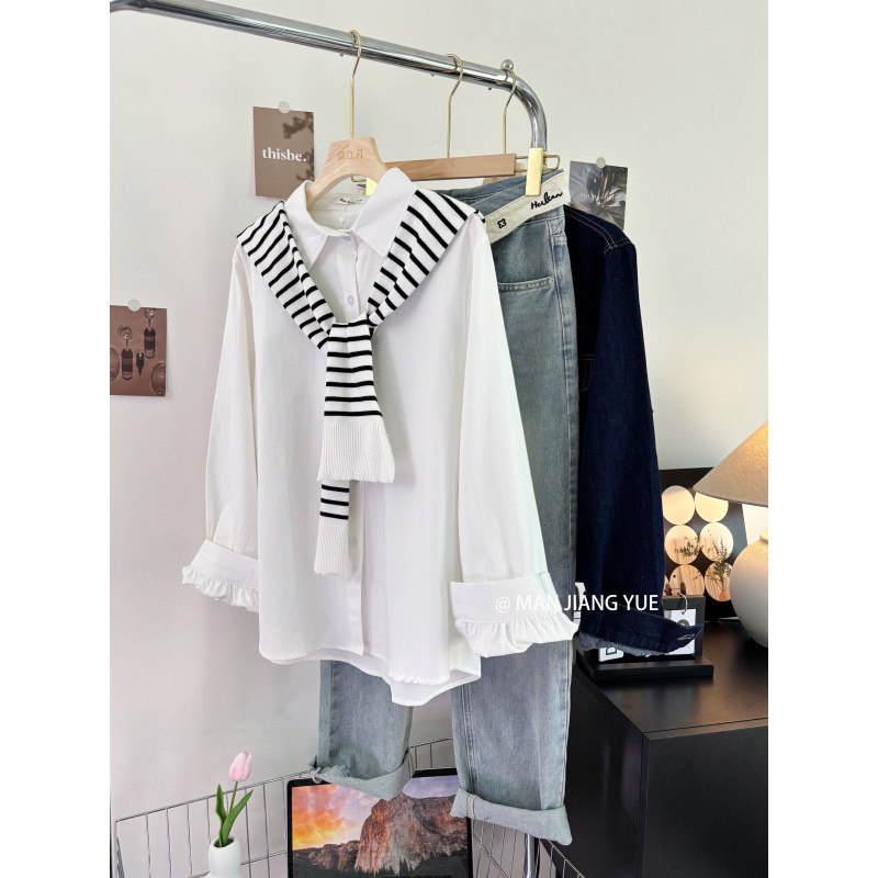 유럽과 미국의 국경 여성 의류 2025 봄 새로운면 화이트 셔츠 봄과 가을 JK 유니폼 기본베이스 셔츠