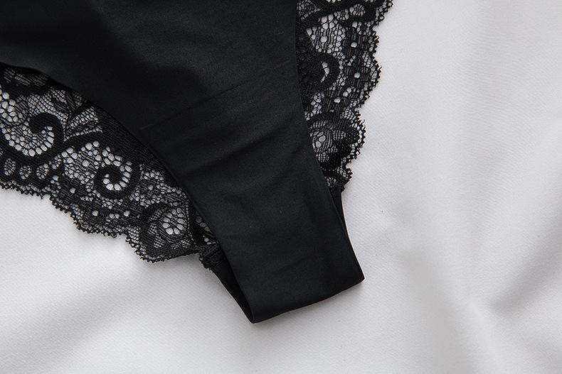 All Seasons Season New Bow Sexy Lace Stitching Seamless Ice Silk Underwear Low Waist Women's Briefs Ml