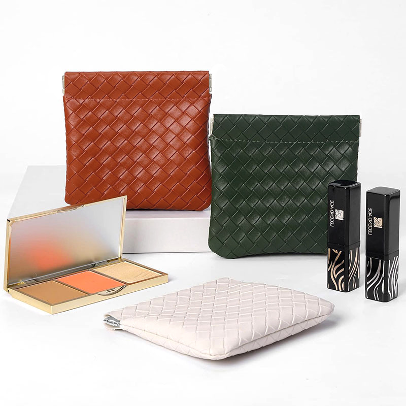 Nueva bolsa de almacenamiento de metralla cerrada automática bolsa de almacenamiento portátil bolsa de lápiz labial pequeña bolsa de cosméticos de pu portátil