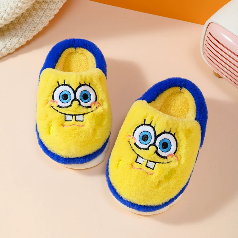 [Скидка 30%] Губка Боб Зимние детские хлопчатобумажные тапочки для домашнего мультфильма Внутренние нескользкие теплые детские ботинки