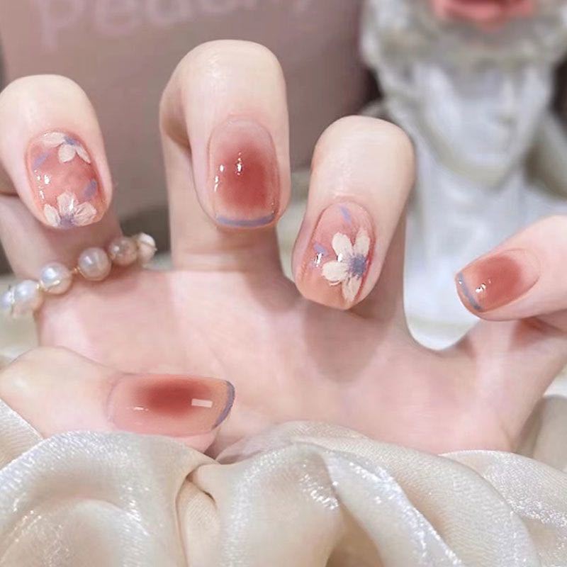 Wear nail French sweet blush plum flower finger nail patch finished product blooming Little Red Book wear detachable