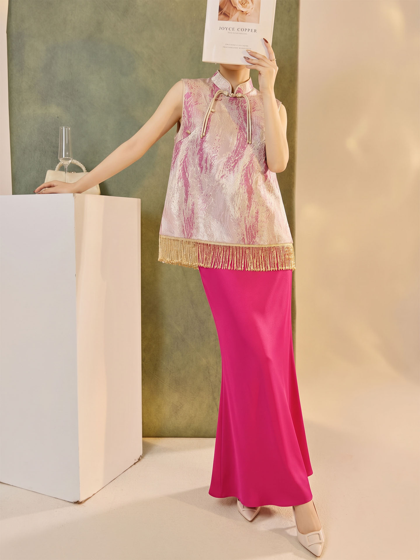 Áo không tay cổ tròn jacquard viền tua mùa hè — Trang chủ