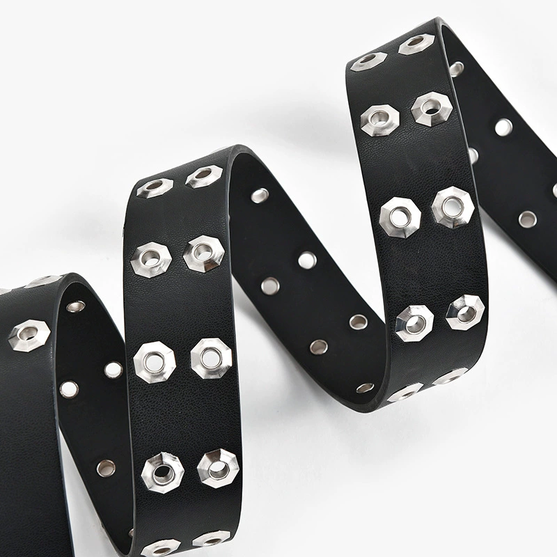 Новый панк ремень hollow повседневное декор octagonal eyelet пряжка двойной ряд выпуклая форма трендовый ремень для женщин в наличии