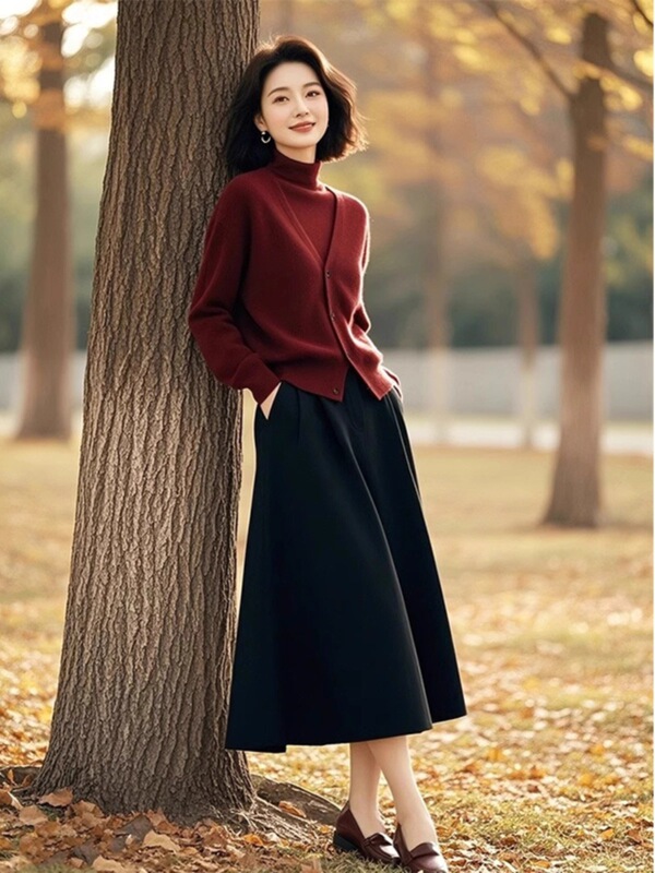 中年妈妈高端时尚搭配一整套高级感秋装气质减龄针织毛衣裙子套装|undefined