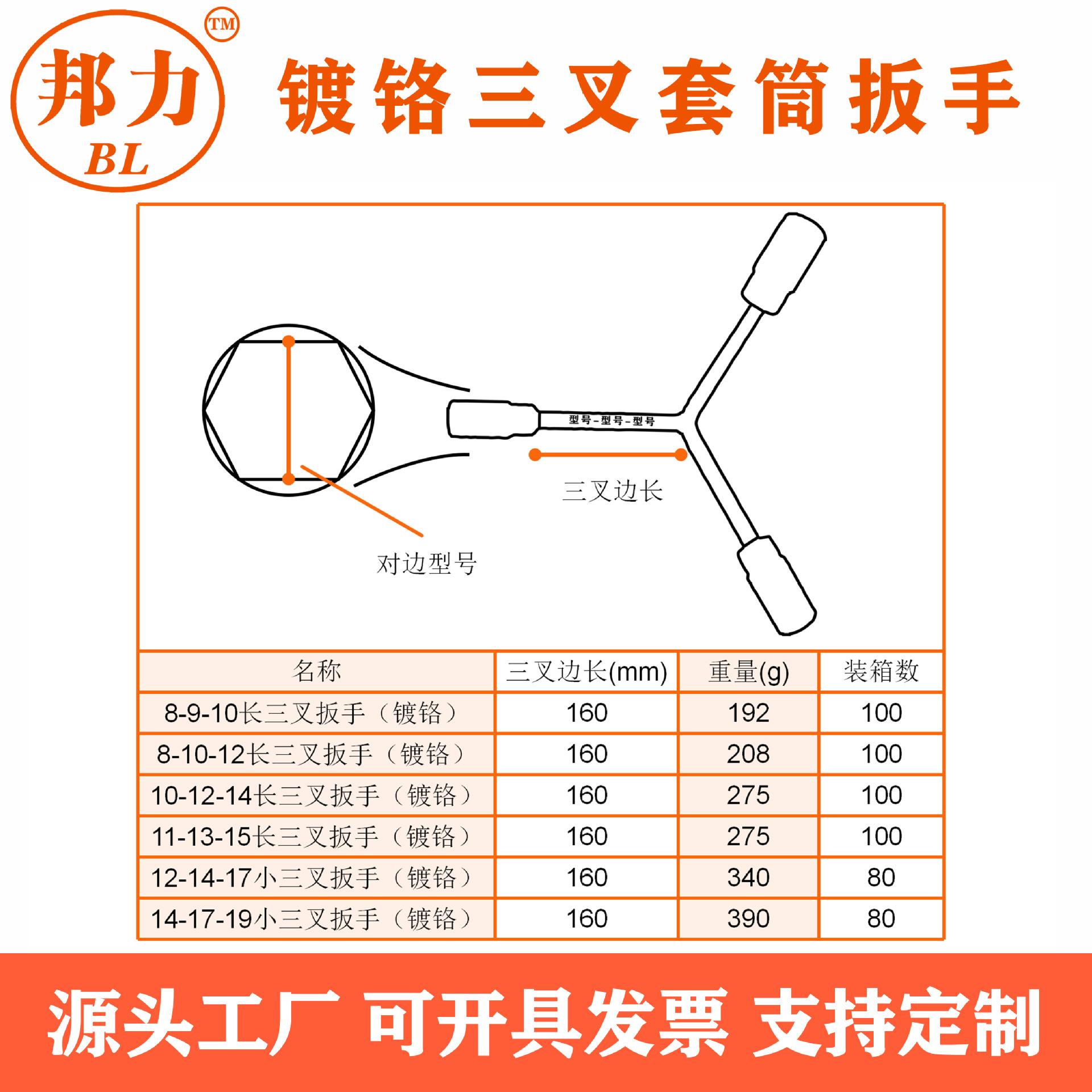 Procesamiento de llave de tubo de cabeza de tres puntas personalizada, llave de bujía hexagonal manual multifuncional, herramientas a juego de hardware