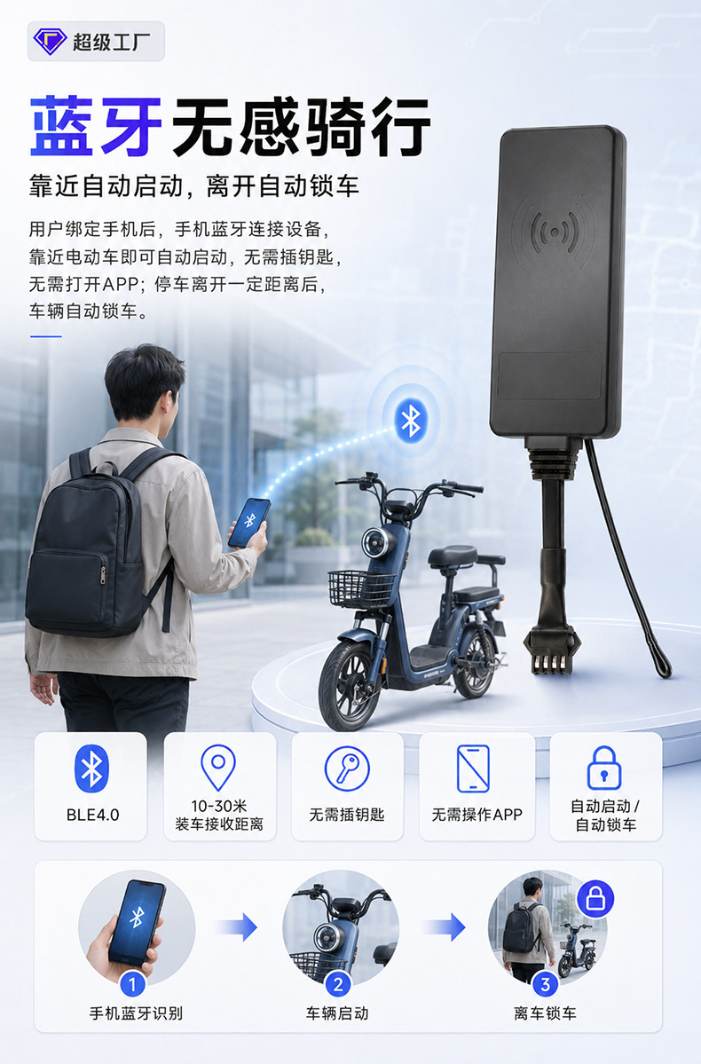 Electric Vehicle Smart Central Control Bluetooth Sensorless Riding Remote Control 433 Remote Control Button Start Gps Locator