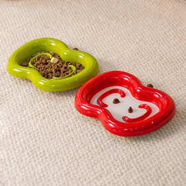 创意卡通苹果造型慢食盘陶瓷宠物碗防打翻猫狗碗防噎缓食盆舔食盘