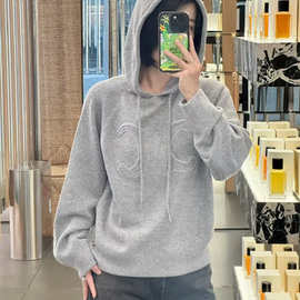 大朗时尚女装高版本灰色卫衣连帽外套百搭宽松针织长袖套头羊毛衫