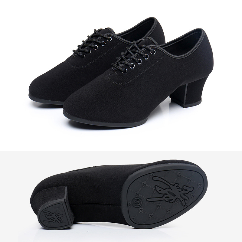 Zapatos de profesor de tacón alto de las mujeres zapatos de baile latino de tela Oxford zapatos de baile de fondo suave profesional zapatos de baile cuadrados de baile de jazz